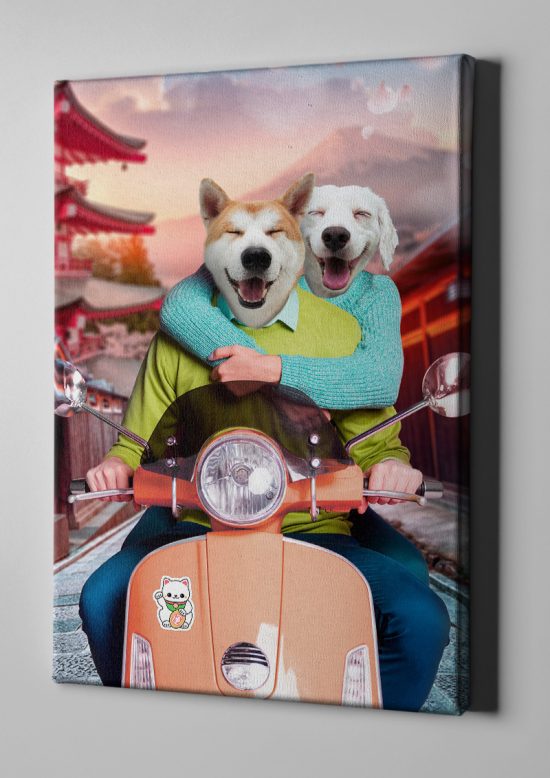 Toile personnalisée duo road trip japon chien