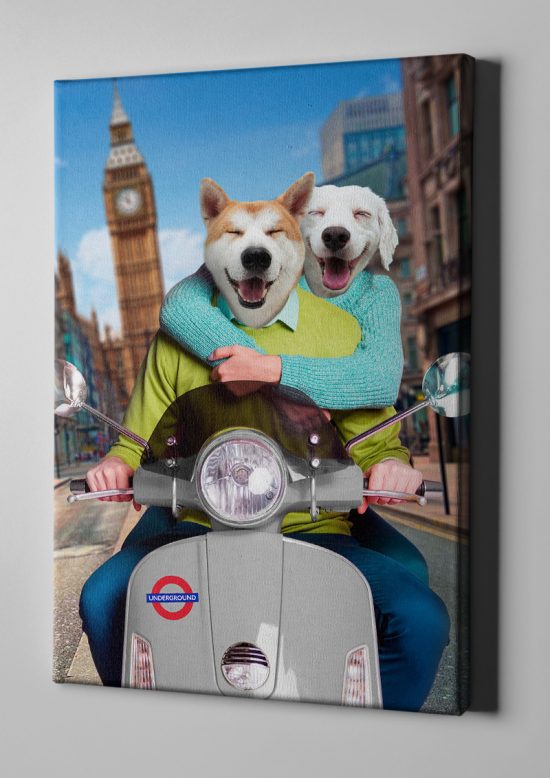 Toile personnalisée duo road trip londres chien