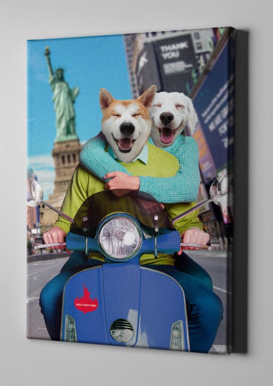 Toile personnalisée duo road trip new york chien