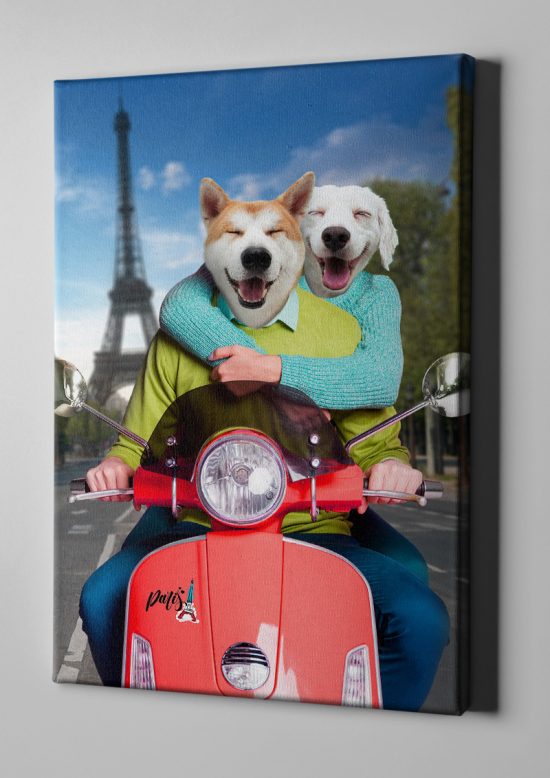 Toile personnalisée duo road trip paris chien