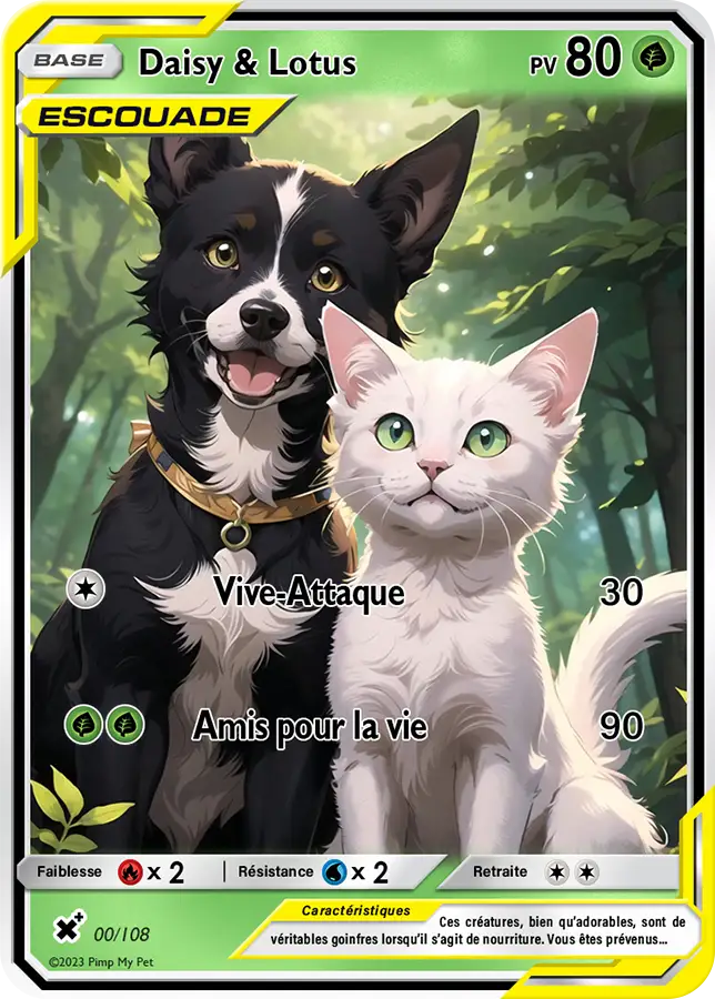 carte poke personnalisee duo chien chat plant