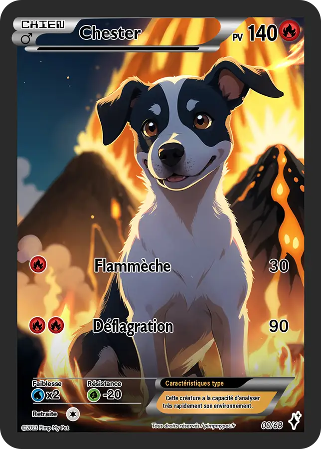 carte pokemon personnalisee full art chien volcan