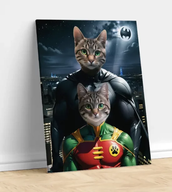 portrait chat personnalisé batman robin