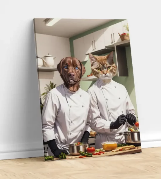 portrait chat chien personnalisé - chefs cuistots