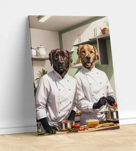 portrait chien personnalisé - duo chefs cuistots