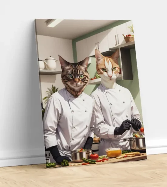 portrait chat personnalisé - duo chefs cuistots